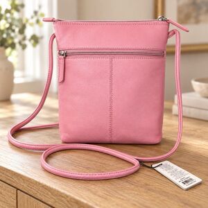iLi New York Midi Sac Crossbody Genuine Leather RFID Zip Handbag Flamingo Pink
